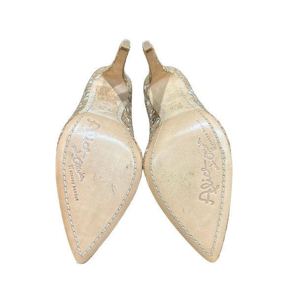 Alice + Olivia Dina Heel Natural Laser Cut Cork & White Canvas Sz 8.5 Excellent! - Picture 6 of 7